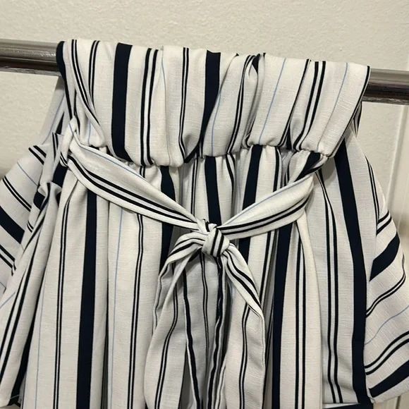 FLAMINGO Blue & White Striped Midi 3/4 Bell Slv, Slip on Dress & slip Sz.M - Picture 8 of 13